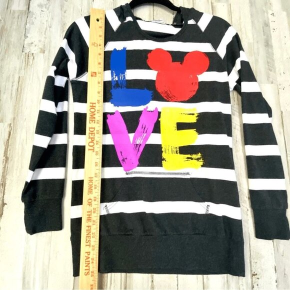 Disney Parks Mickey Mouse LOVE Lightweight Stripped Long Sleeve Hoodie Size XS - Picture 5 of 7